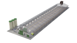 3D-Zeichnung eines konventionellen Hähnchen-Musterstalls